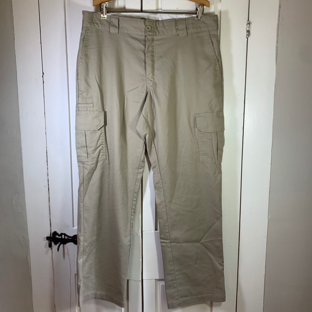 Dickies Flex Regular Straight Cargo Pants Mens 36x31 Khaki Tan Workwear Trousers